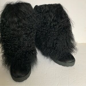 Bearpaw Boetis II Black Real Fur Winter Boots Women’s 7 New In Box